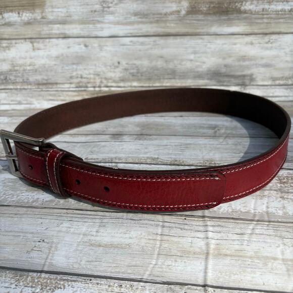 Fossil Leather Belt Sz Med Red 31” Metal Buckle Western Boho Earthy Classic - Picture 3 of 12